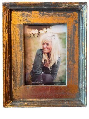 Gold Leaf Wood Photo Frame 5 X 7 Gray Distressed Portrait Landscape Adjustable